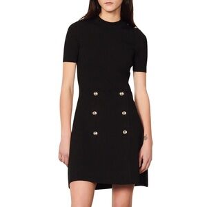 Sandro Alyssa Ribbed Top Knit Dress Fit & Flare Black Size FR 42 US XL / 10